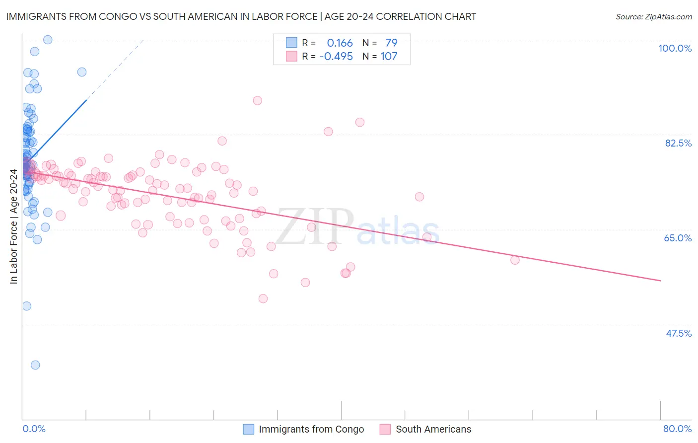 Immigrants from Congo vs South American In Labor Force | Age 20-24