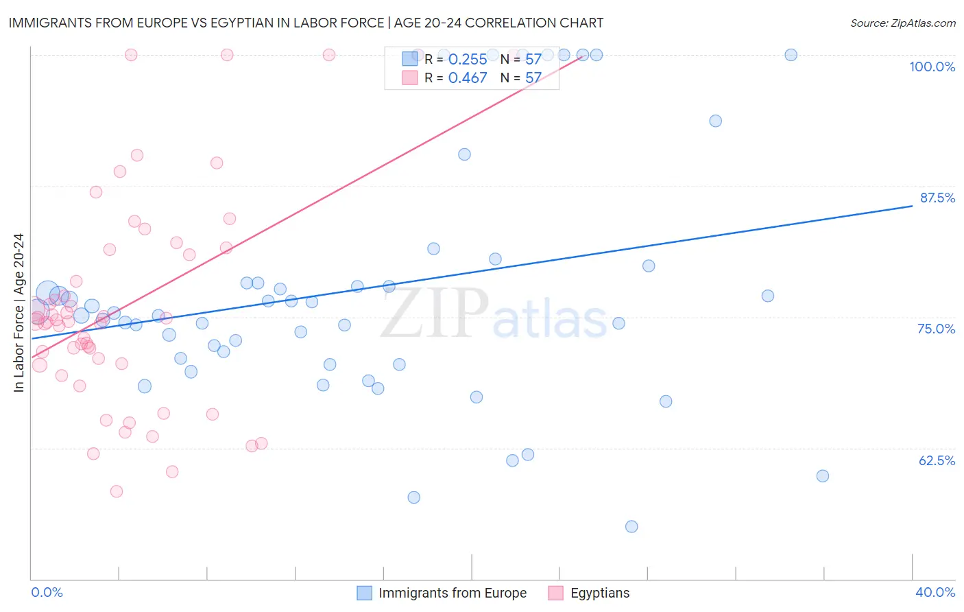 Immigrants from Europe vs Egyptian In Labor Force | Age 20-24