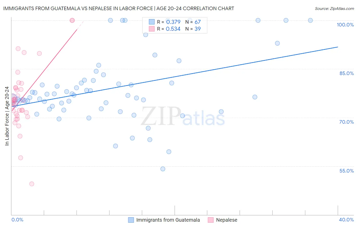 Immigrants from Guatemala vs Nepalese In Labor Force | Age 20-24