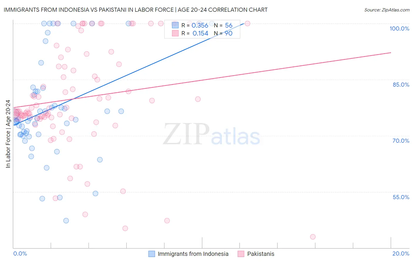 Immigrants from Indonesia vs Pakistani In Labor Force | Age 20-24
