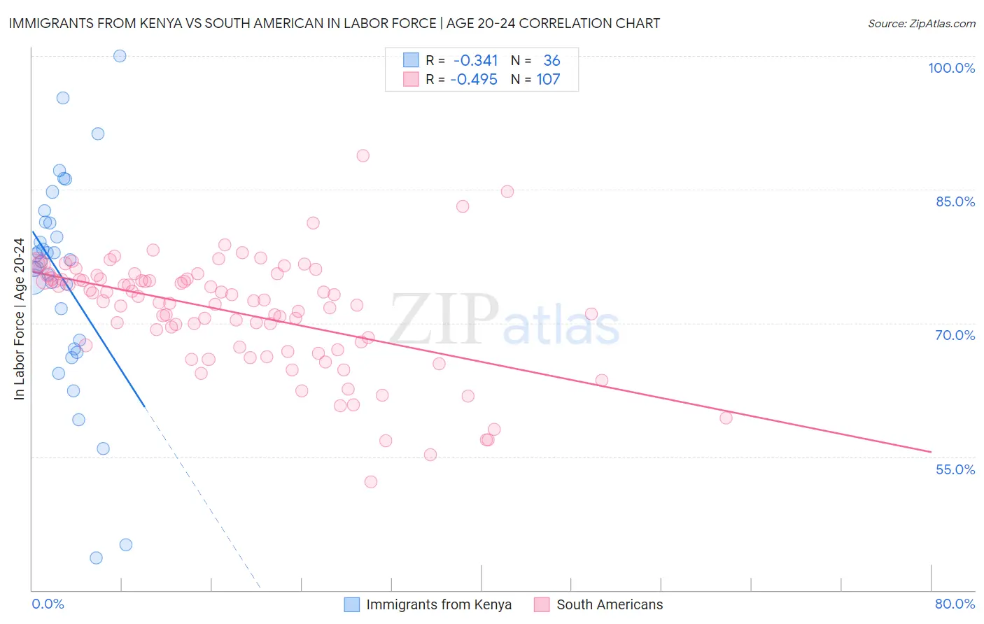 Immigrants from Kenya vs South American In Labor Force | Age 20-24