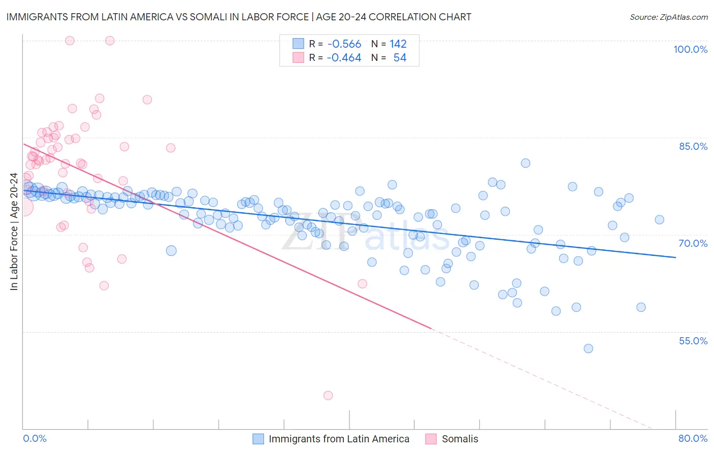 Immigrants from Latin America vs Somali In Labor Force | Age 20-24