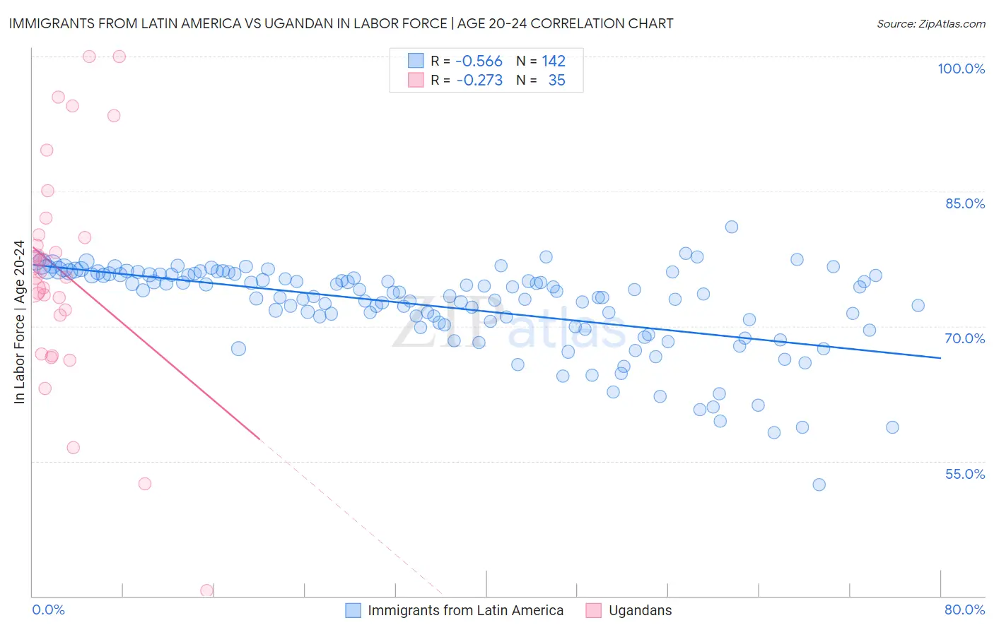 Immigrants from Latin America vs Ugandan In Labor Force | Age 20-24