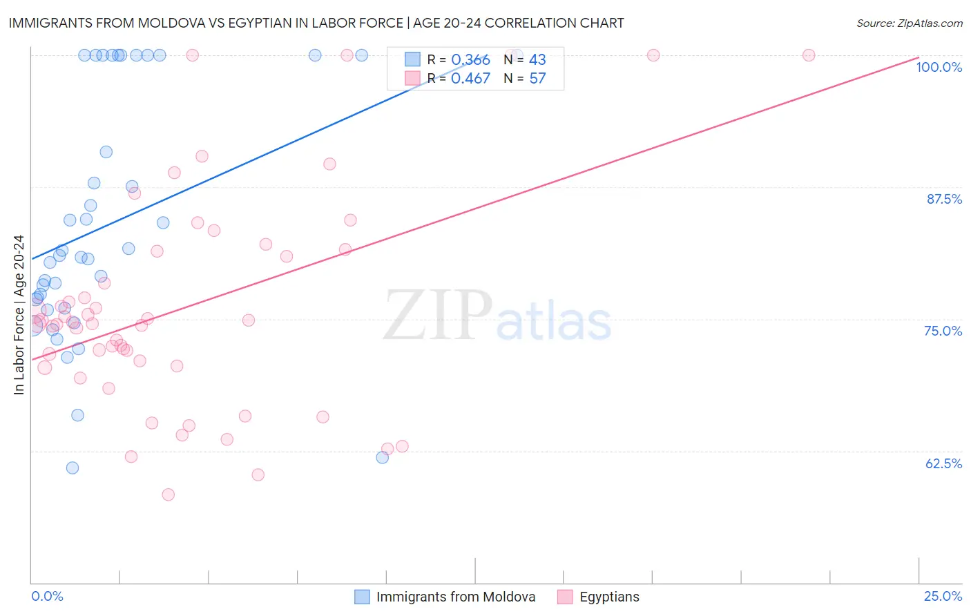 Immigrants from Moldova vs Egyptian In Labor Force | Age 20-24