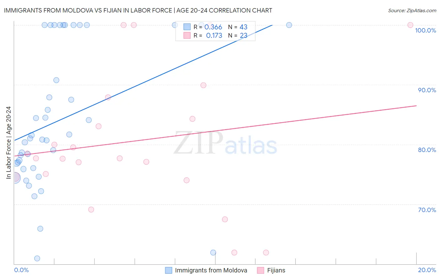 Immigrants from Moldova vs Fijian In Labor Force | Age 20-24