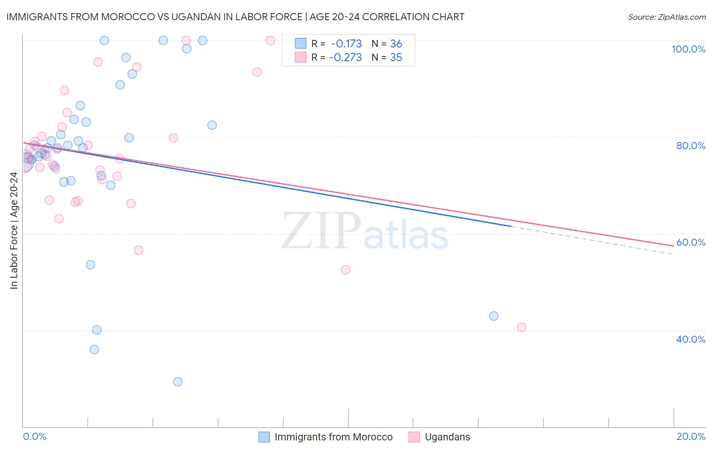Immigrants from Morocco vs Ugandan In Labor Force | Age 20-24