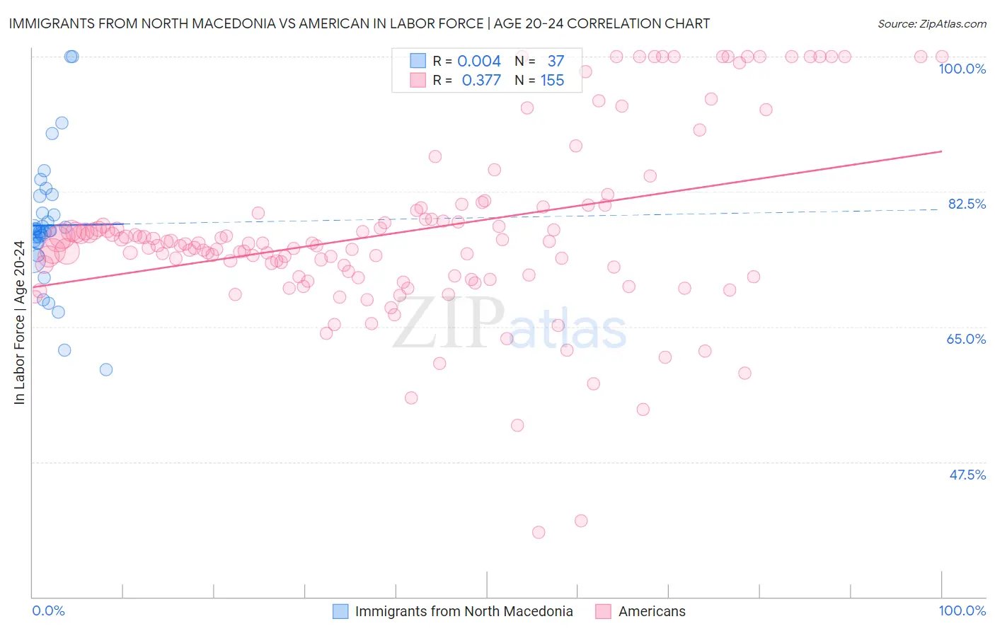 Immigrants from North Macedonia vs American In Labor Force | Age 20-24
