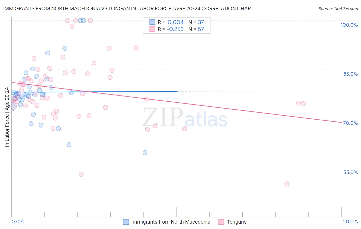 Immigrants from North Macedonia vs Tongan In Labor Force | Age 20-24