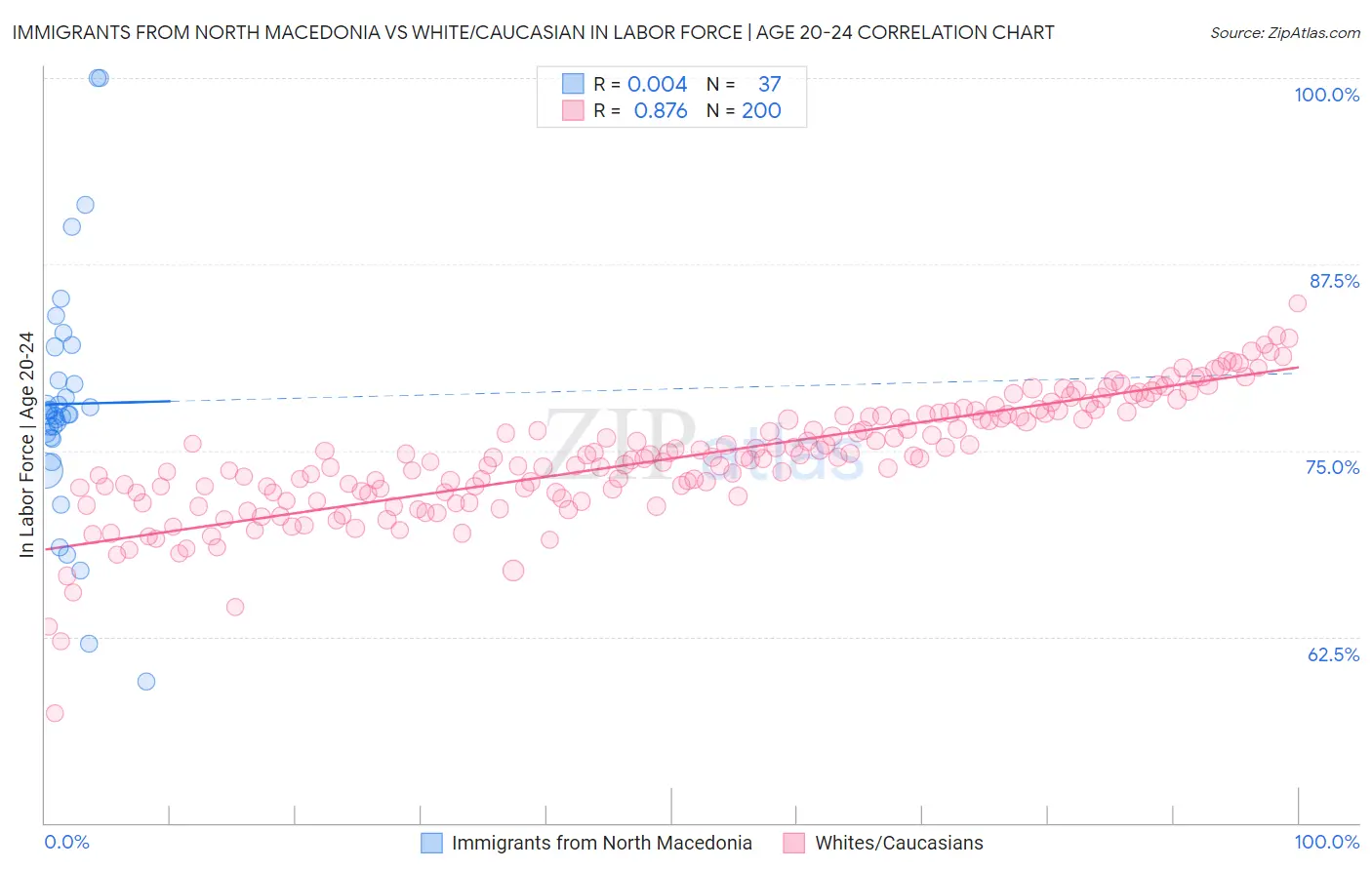 Immigrants from North Macedonia vs White/Caucasian In Labor Force | Age 20-24