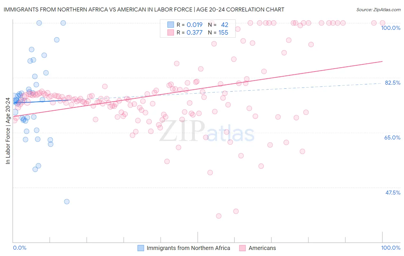 Immigrants from Northern Africa vs American In Labor Force | Age 20-24