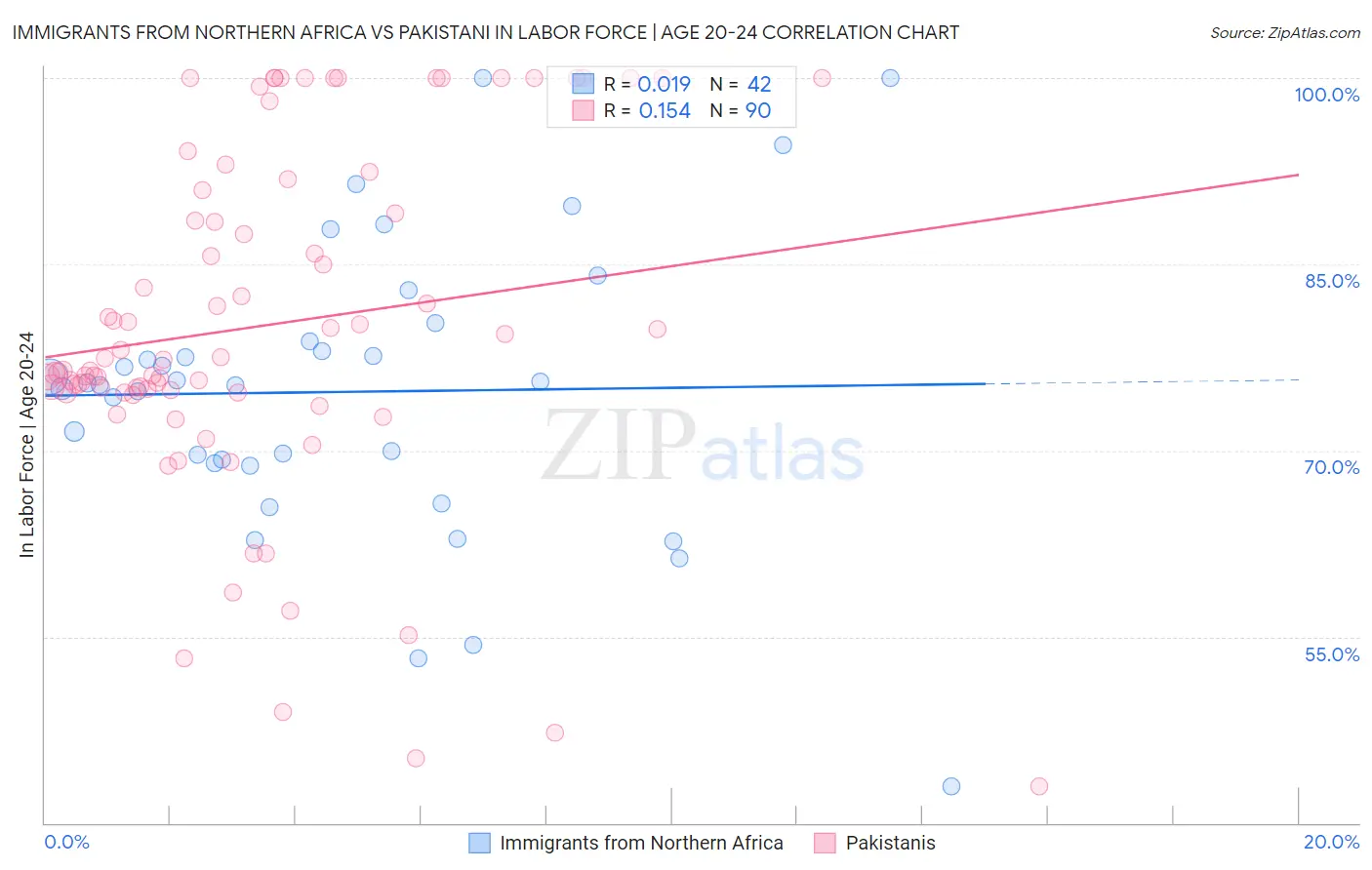 Immigrants from Northern Africa vs Pakistani In Labor Force | Age 20-24