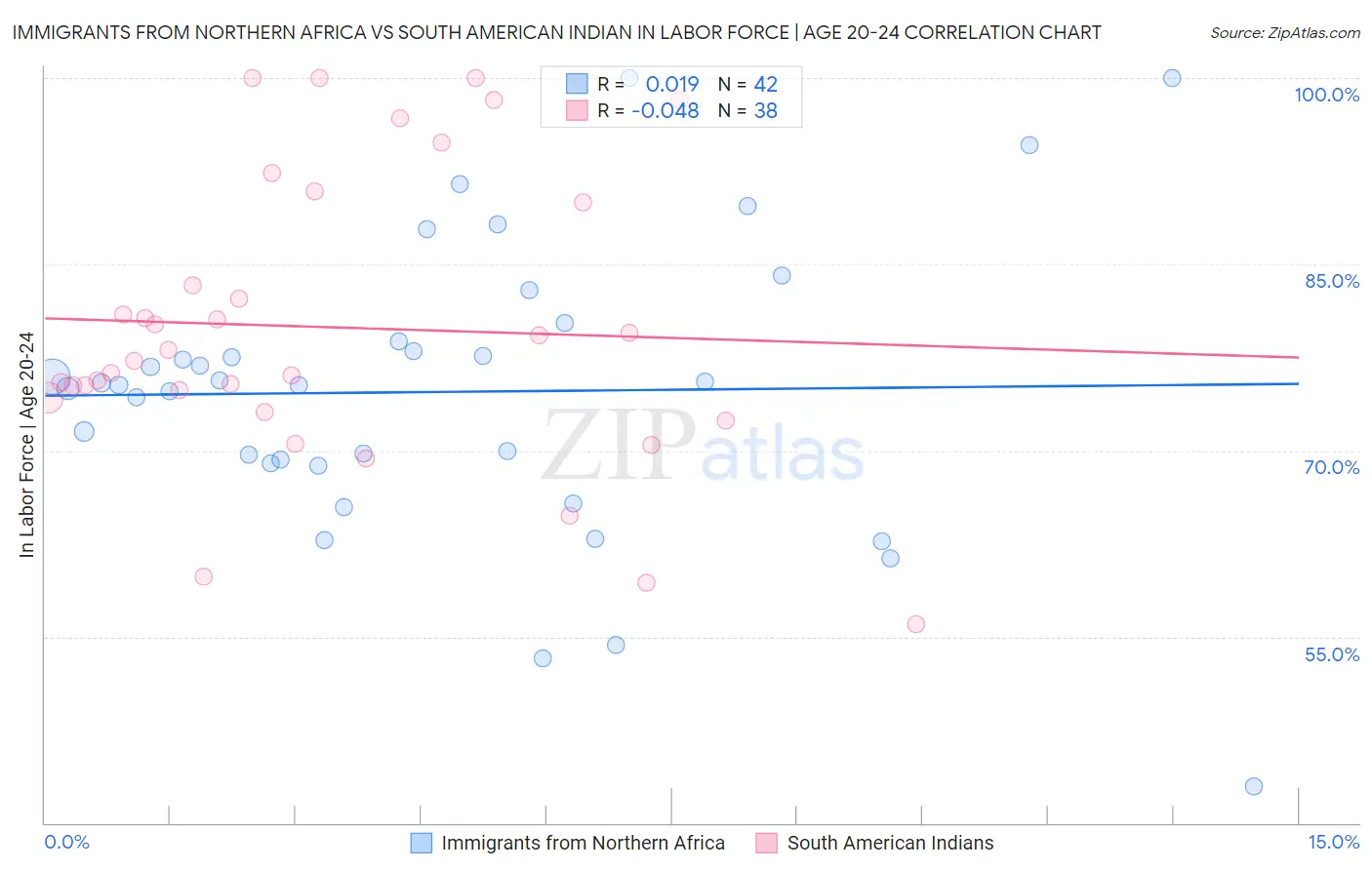 Immigrants from Northern Africa vs South American Indian In Labor Force | Age 20-24