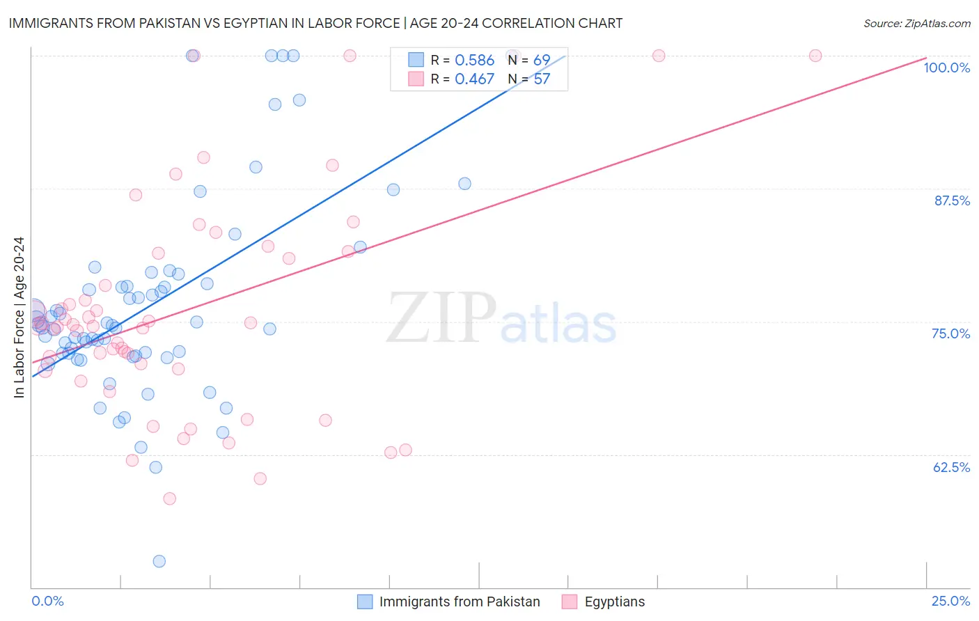 Immigrants from Pakistan vs Egyptian In Labor Force | Age 20-24
