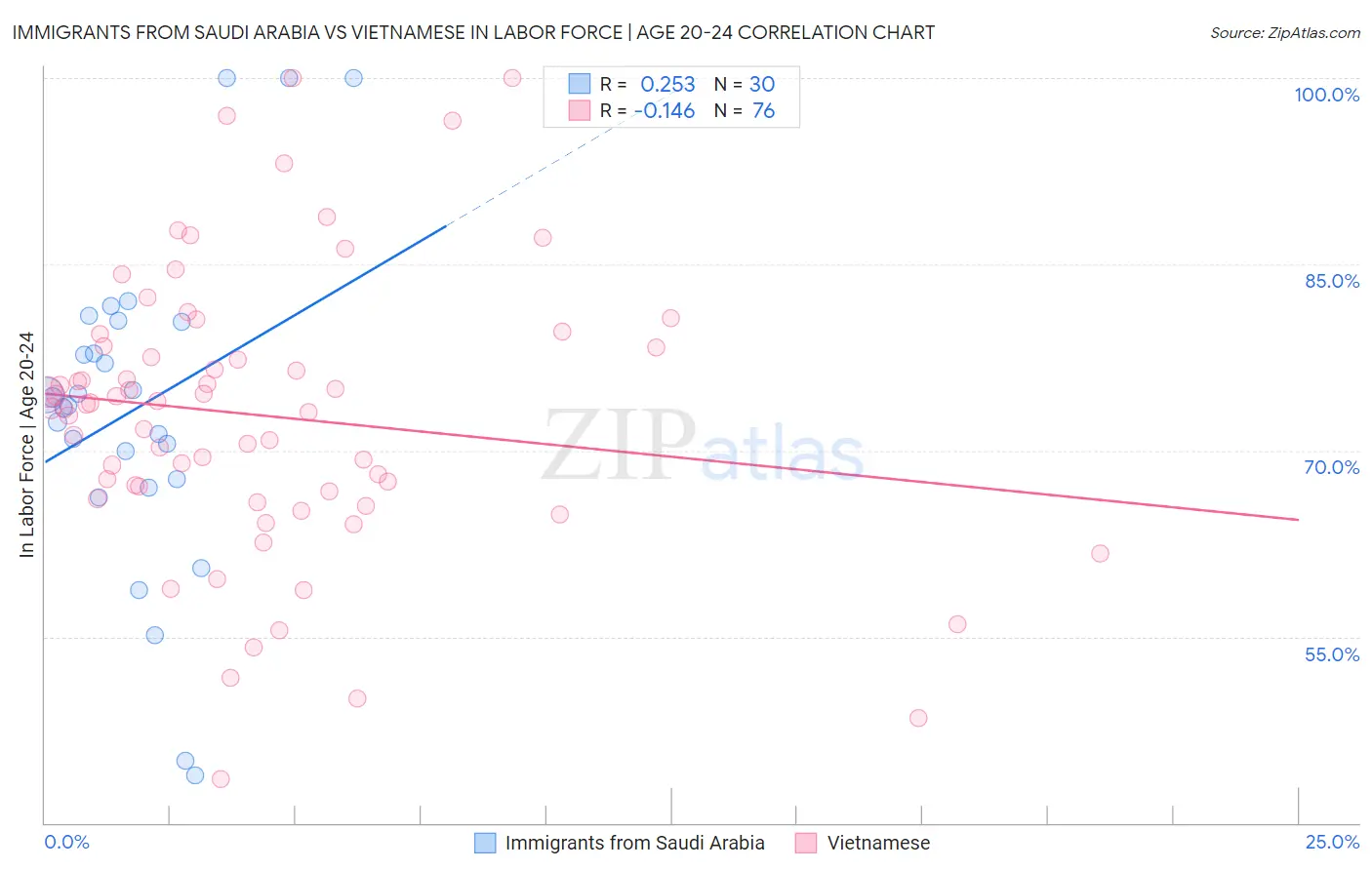 Immigrants from Saudi Arabia vs Vietnamese In Labor Force | Age 20-24