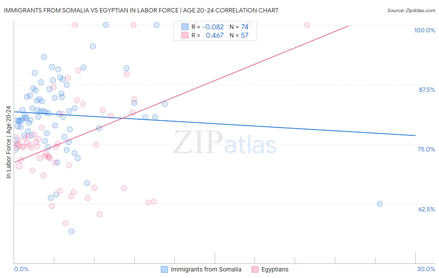 Immigrants from Somalia vs Egyptian In Labor Force | Age 20-24