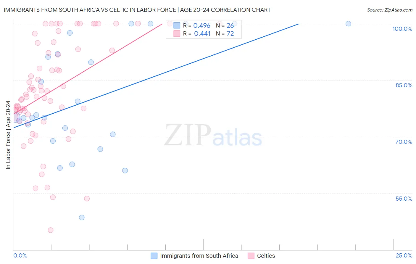 Immigrants from South Africa vs Celtic In Labor Force | Age 20-24