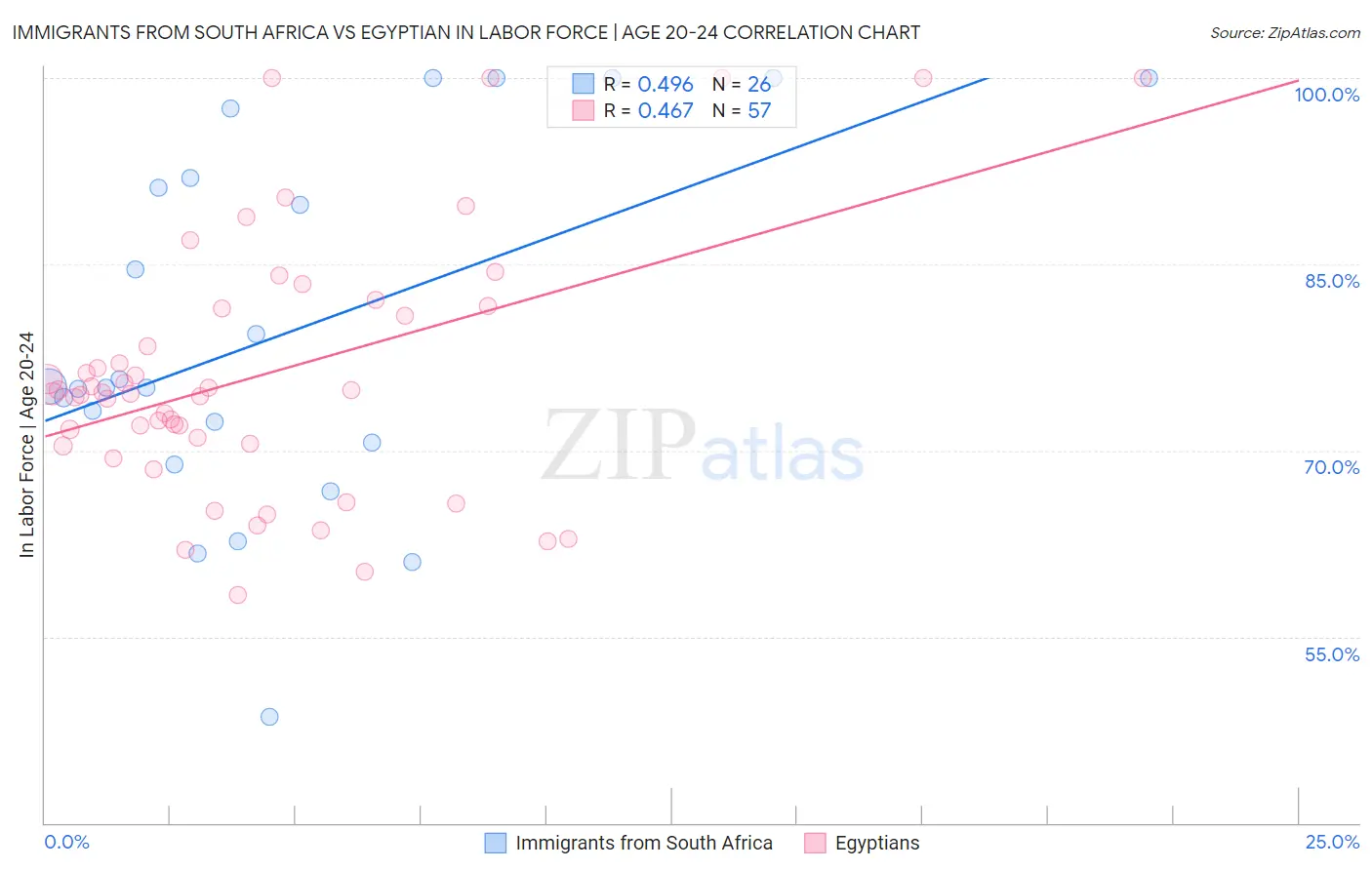 Immigrants from South Africa vs Egyptian In Labor Force | Age 20-24