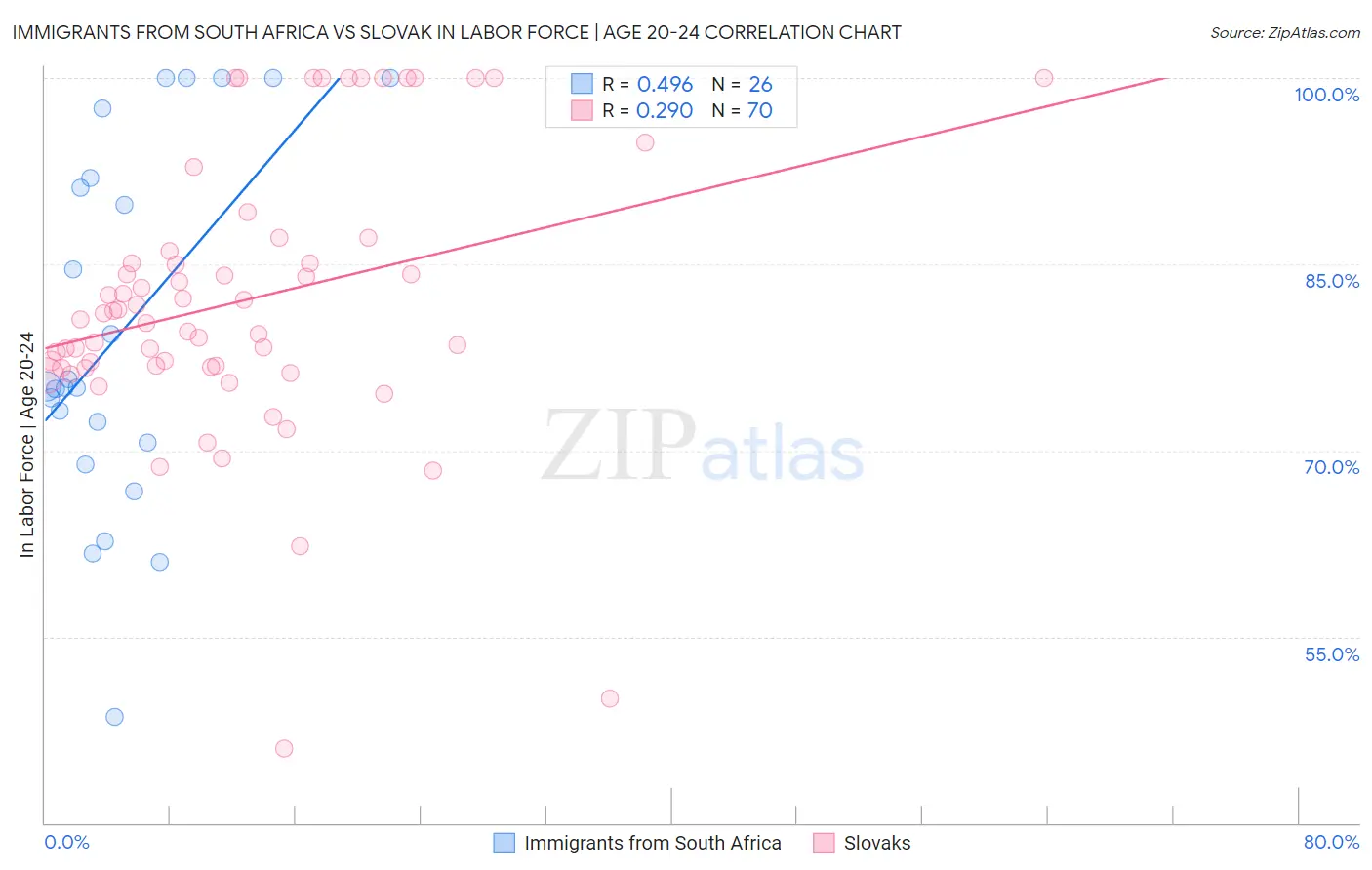 Immigrants from South Africa vs Slovak In Labor Force | Age 20-24