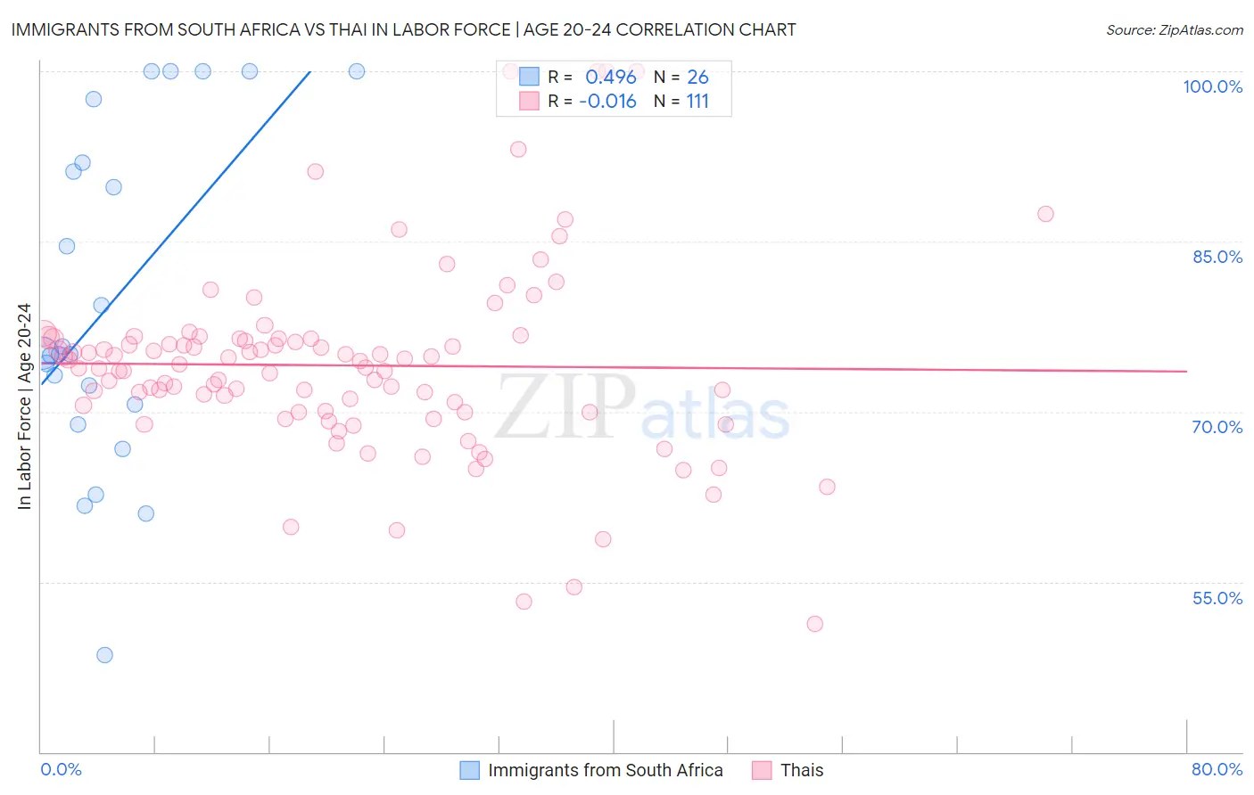 Immigrants from South Africa vs Thai In Labor Force | Age 20-24