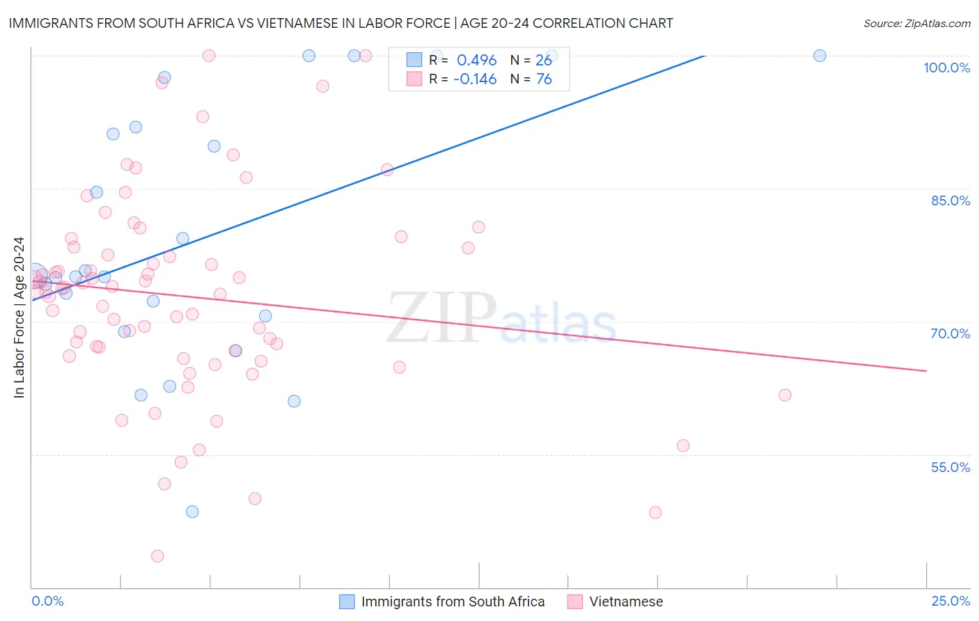 Immigrants from South Africa vs Vietnamese In Labor Force | Age 20-24