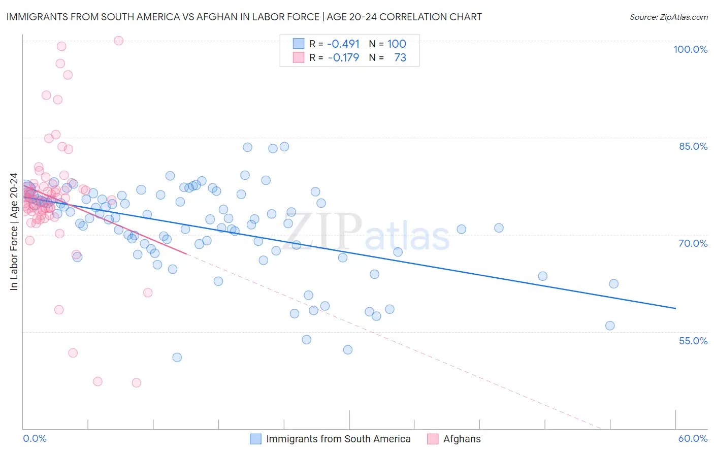 Immigrants from South America vs Afghan In Labor Force | Age 20-24