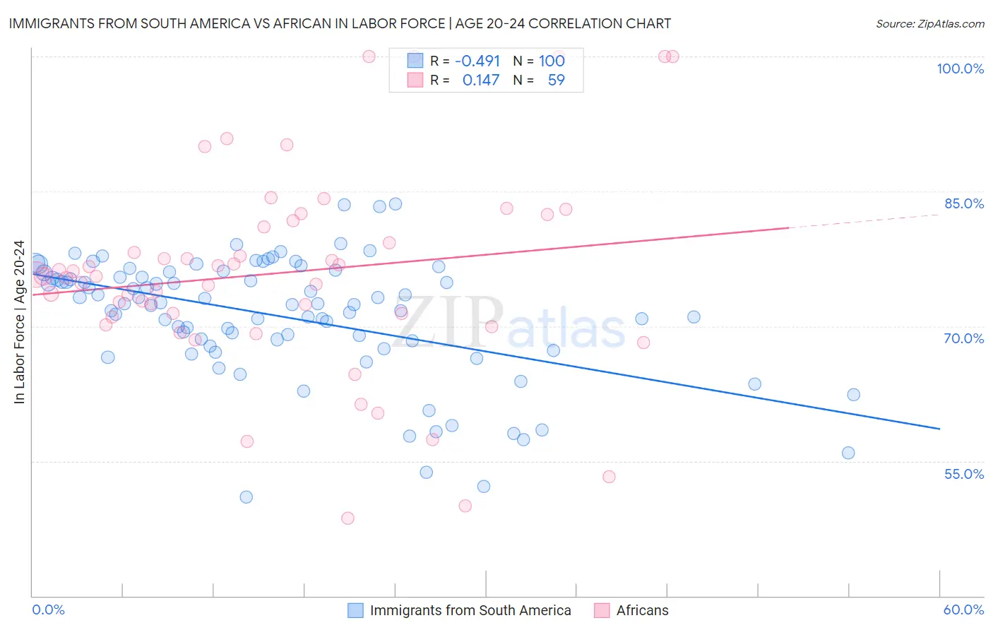 Immigrants from South America vs African In Labor Force | Age 20-24