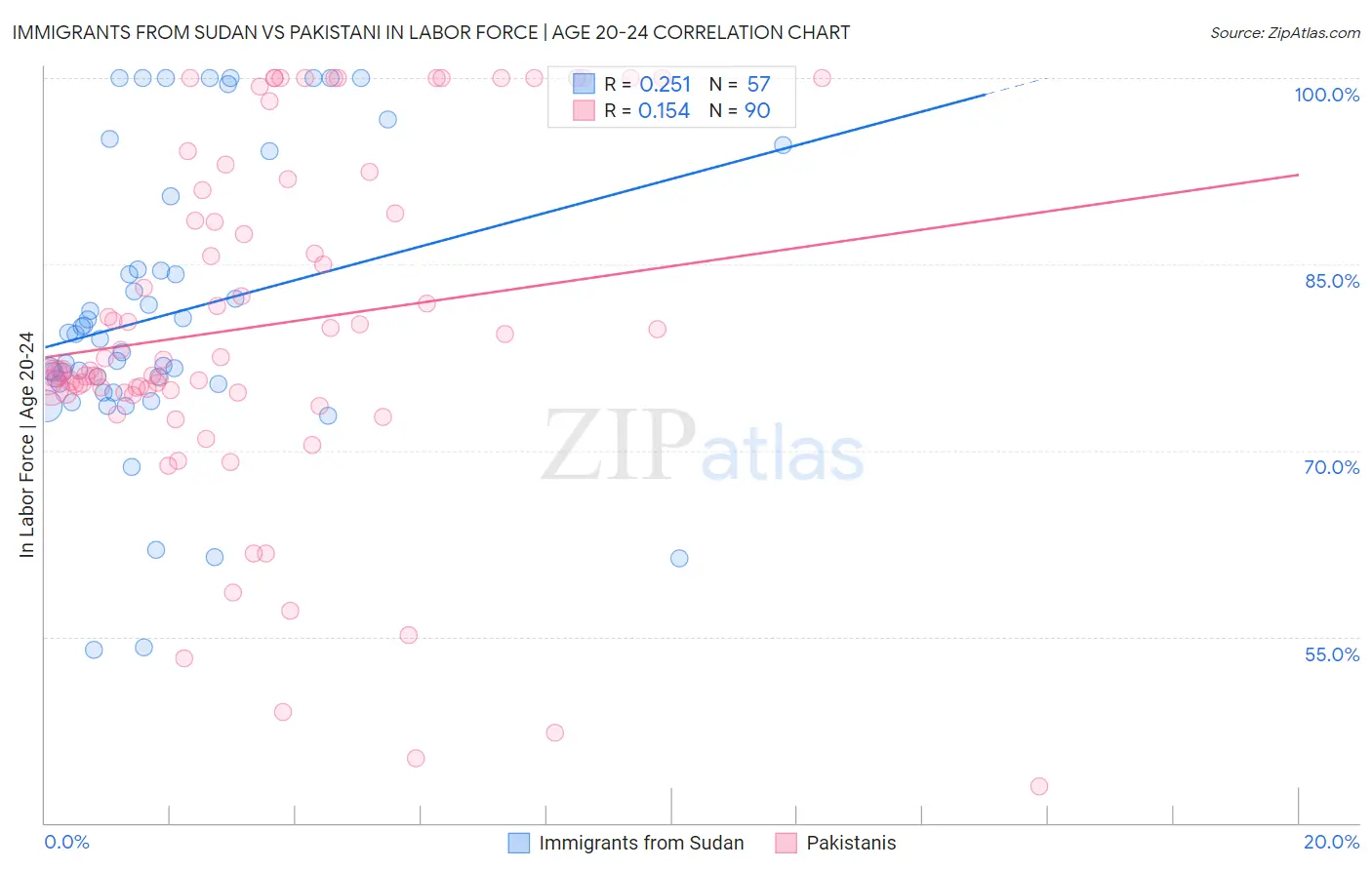 Immigrants from Sudan vs Pakistani In Labor Force | Age 20-24