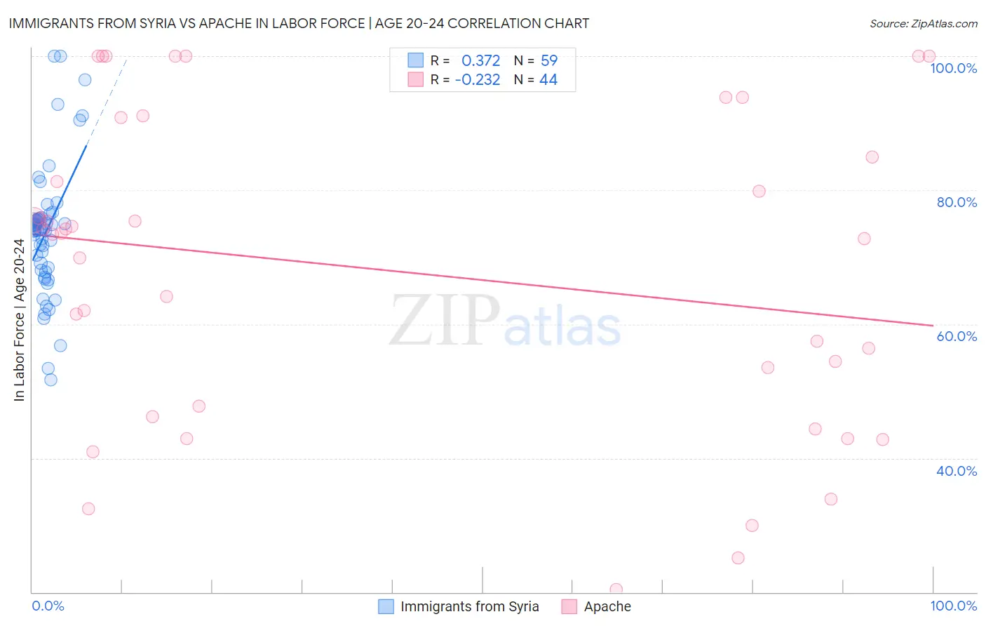Immigrants from Syria vs Apache In Labor Force | Age 20-24