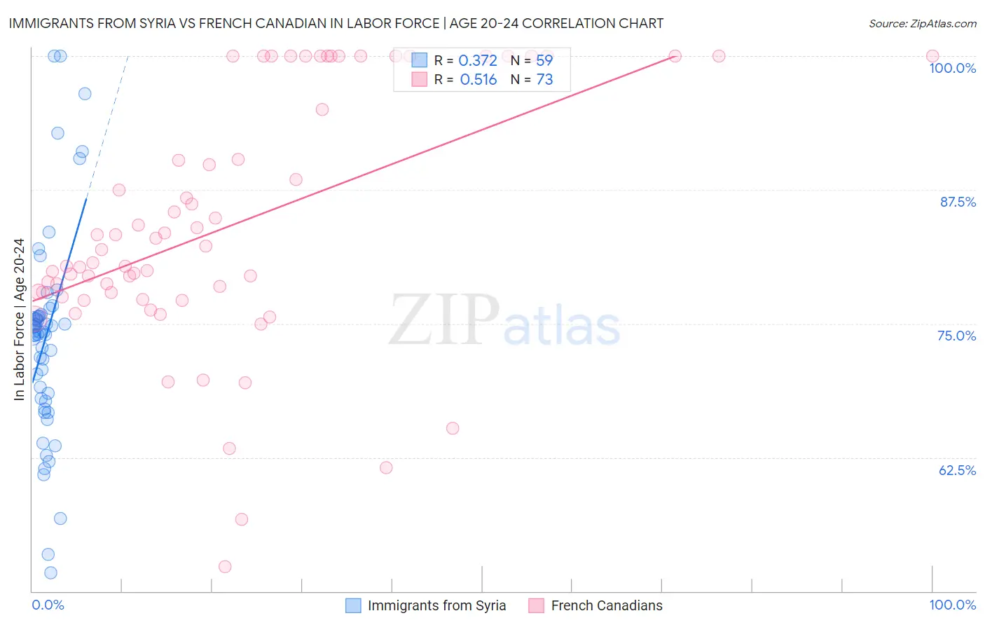 Immigrants from Syria vs French Canadian In Labor Force | Age 20-24