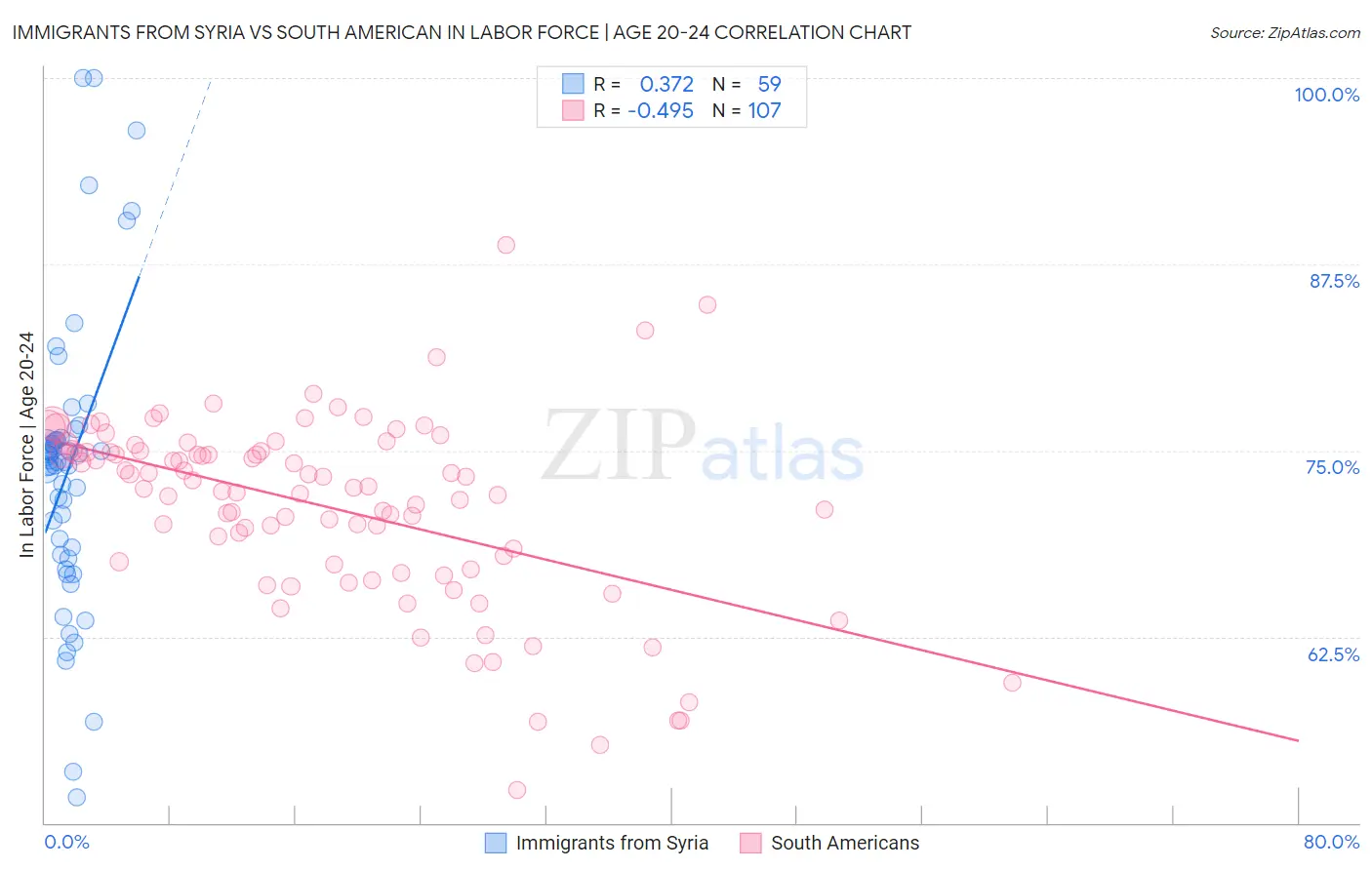 Immigrants from Syria vs South American In Labor Force | Age 20-24
