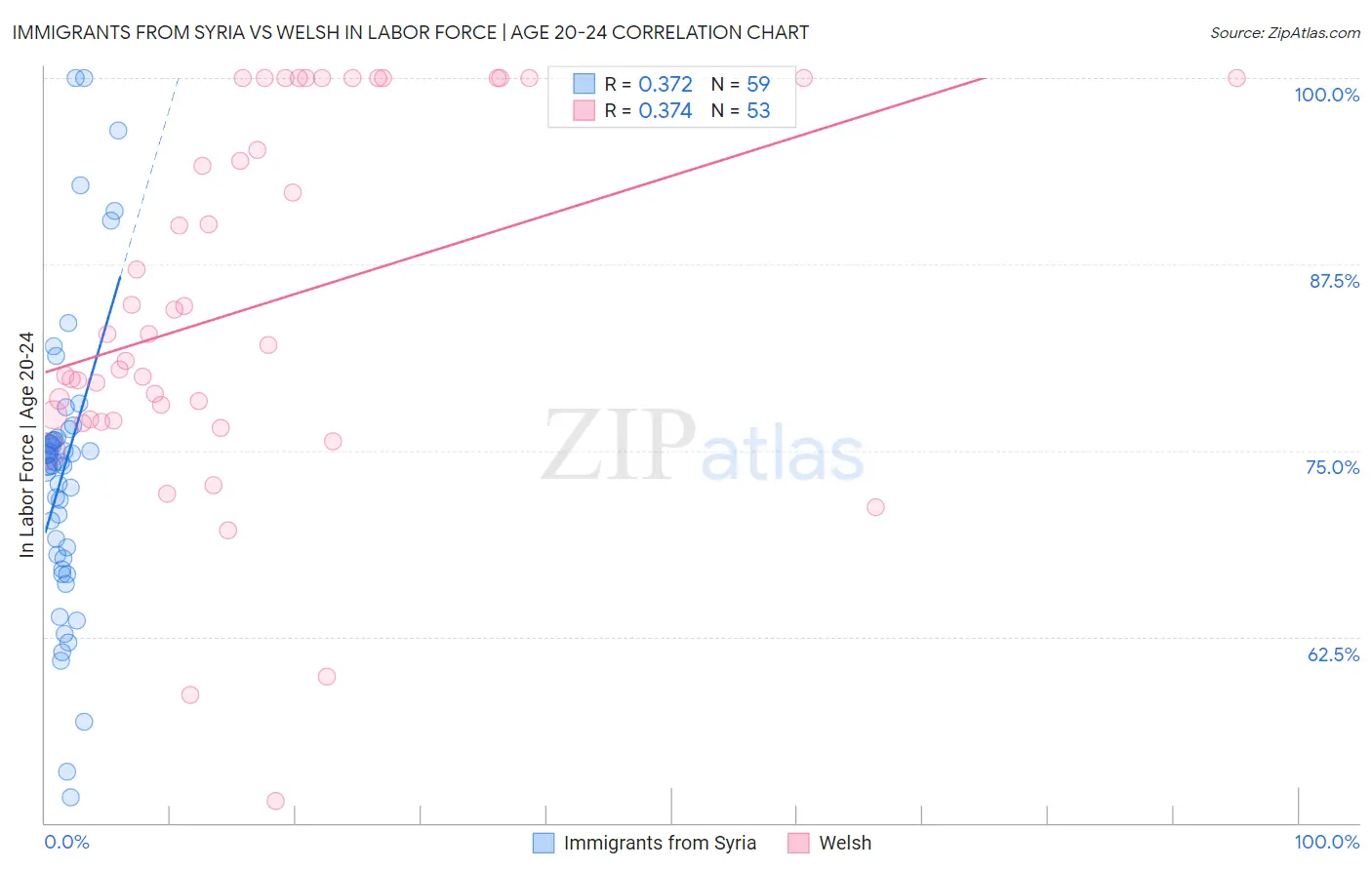 Immigrants from Syria vs Welsh In Labor Force | Age 20-24