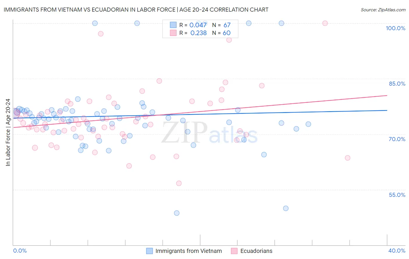 Immigrants from Vietnam vs Ecuadorian In Labor Force | Age 20-24