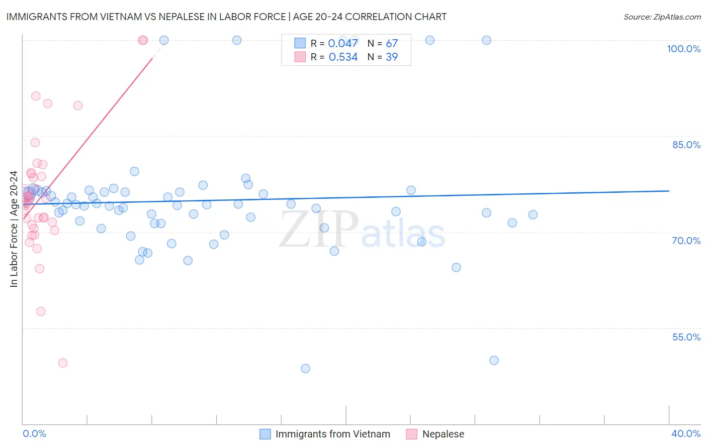 Immigrants from Vietnam vs Nepalese In Labor Force | Age 20-24