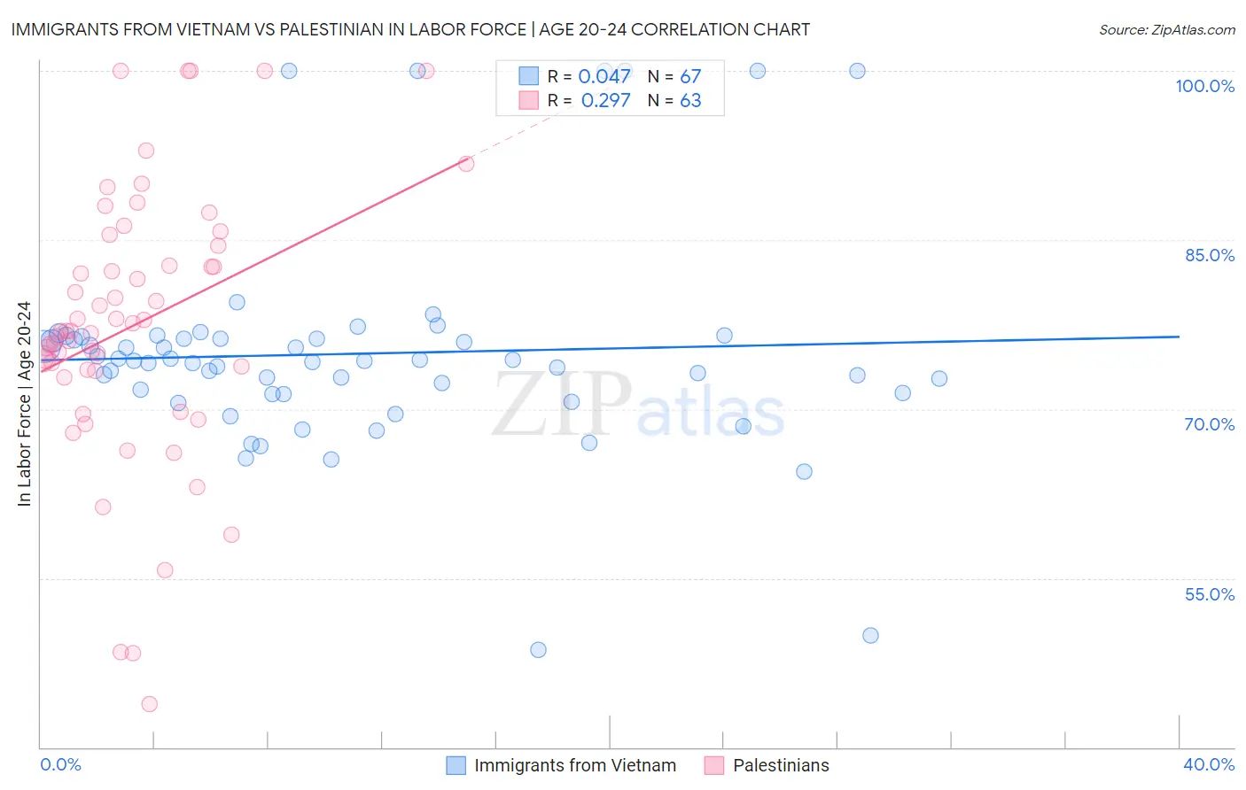 Immigrants from Vietnam vs Palestinian In Labor Force | Age 20-24