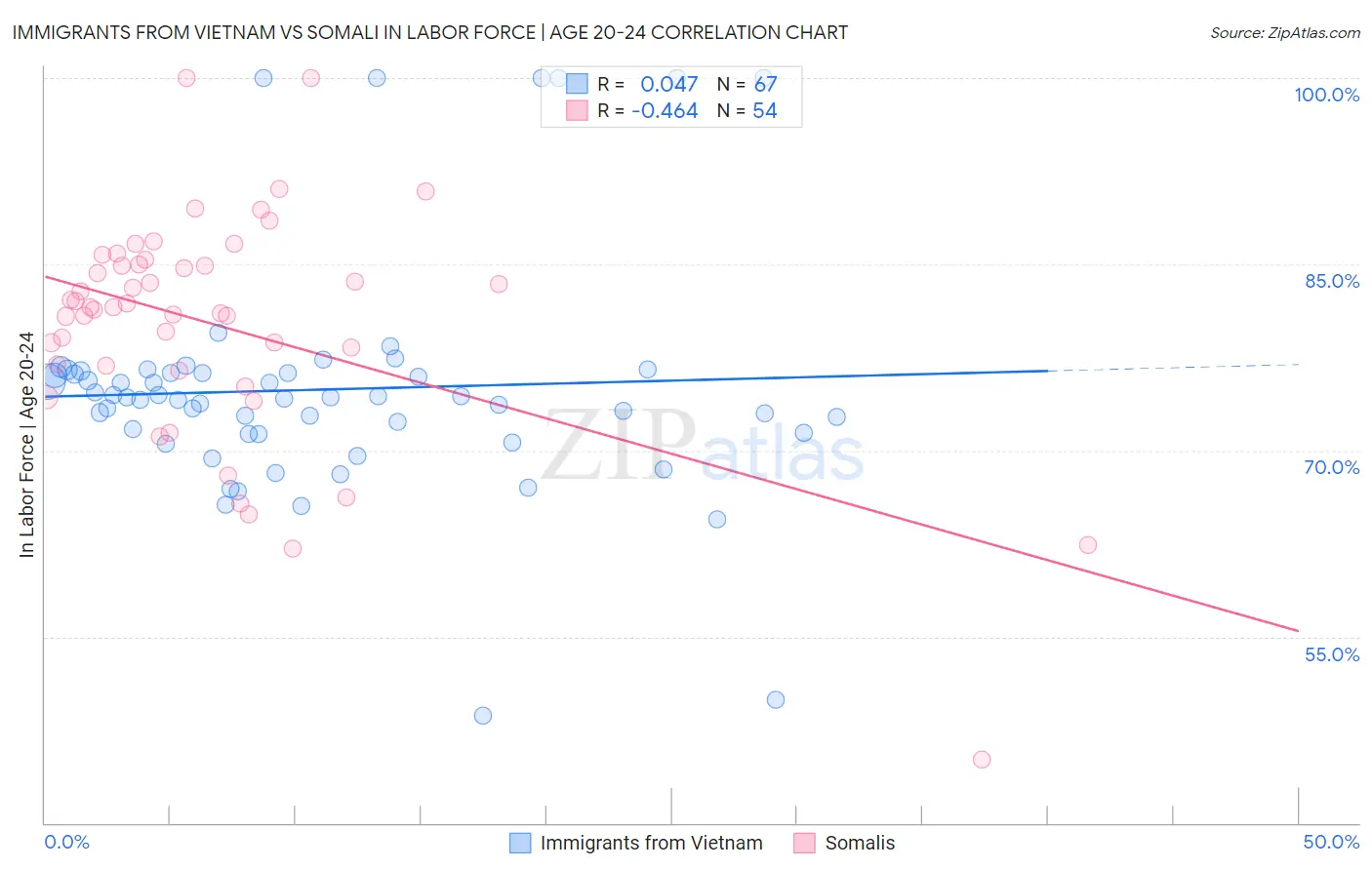 Immigrants from Vietnam vs Somali In Labor Force | Age 20-24