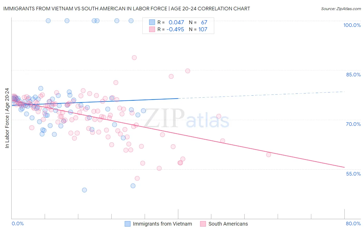 Immigrants from Vietnam vs South American In Labor Force | Age 20-24