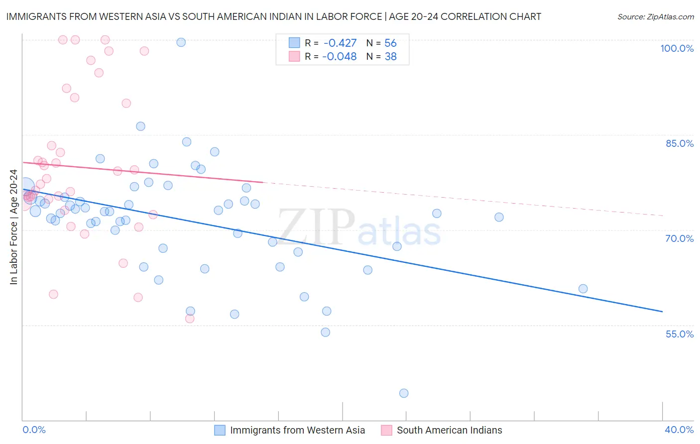 Immigrants from Western Asia vs South American Indian In Labor Force | Age 20-24