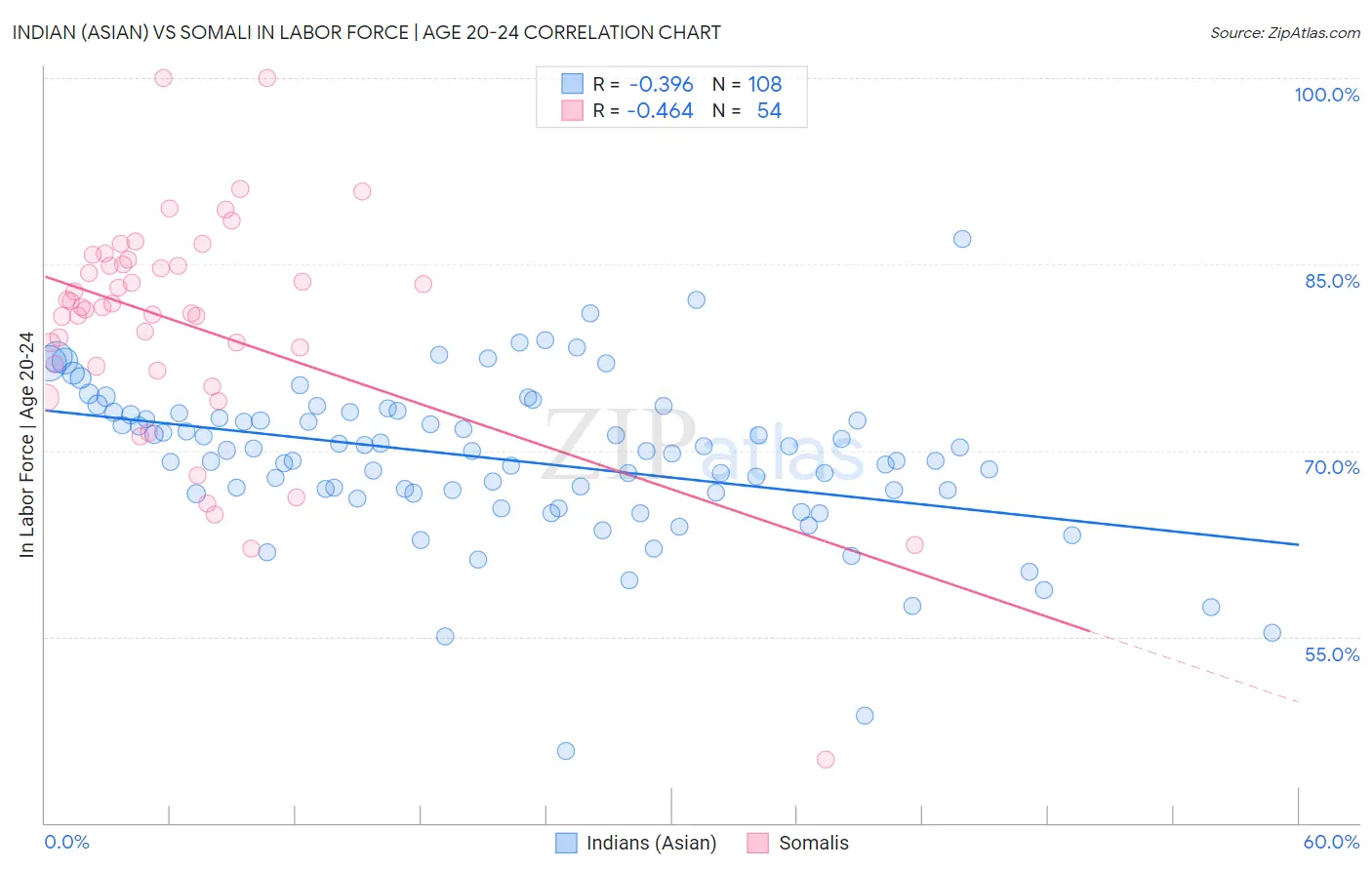 Indian (Asian) vs Somali In Labor Force | Age 20-24