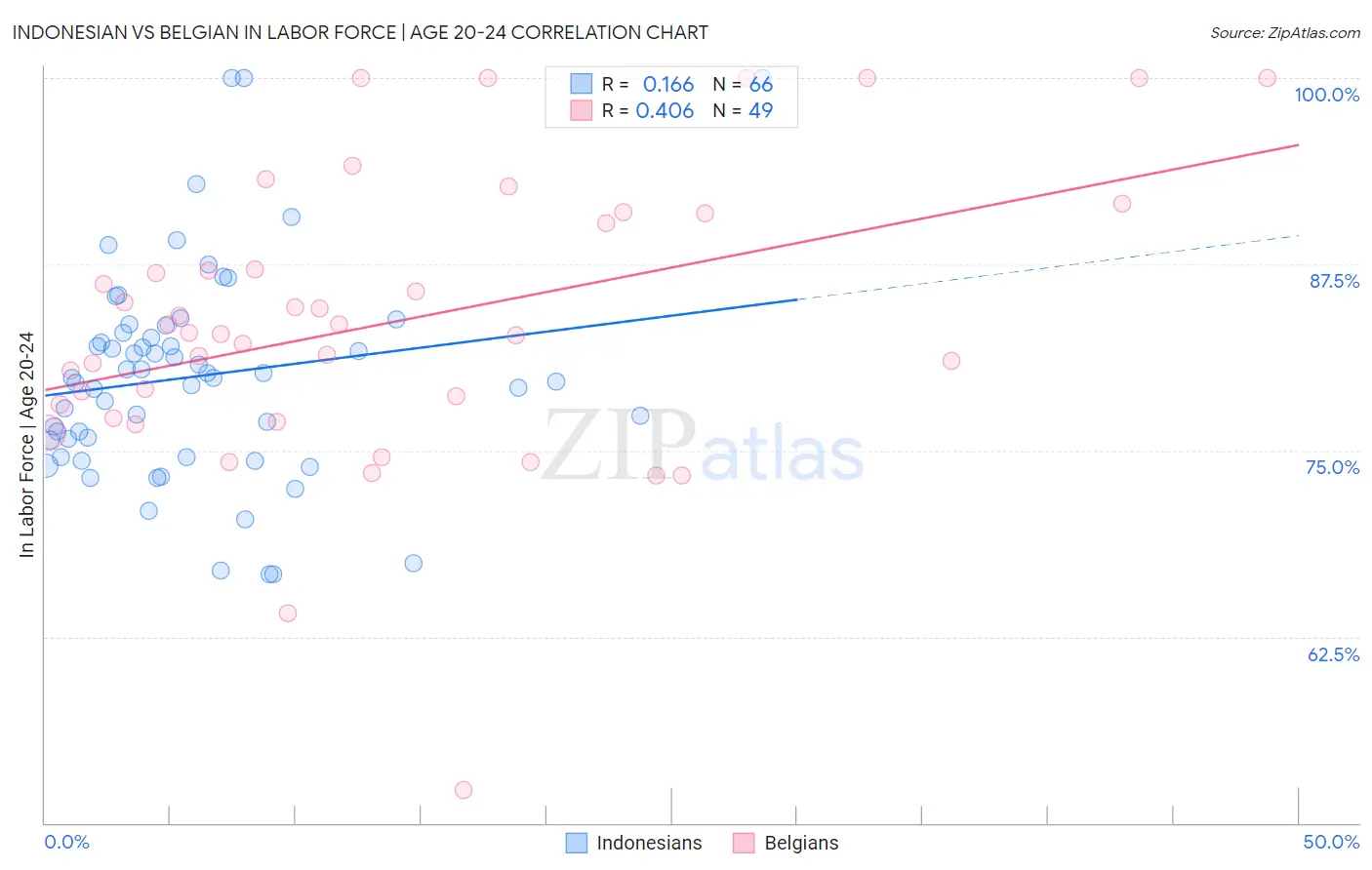 Indonesian vs Belgian In Labor Force | Age 20-24