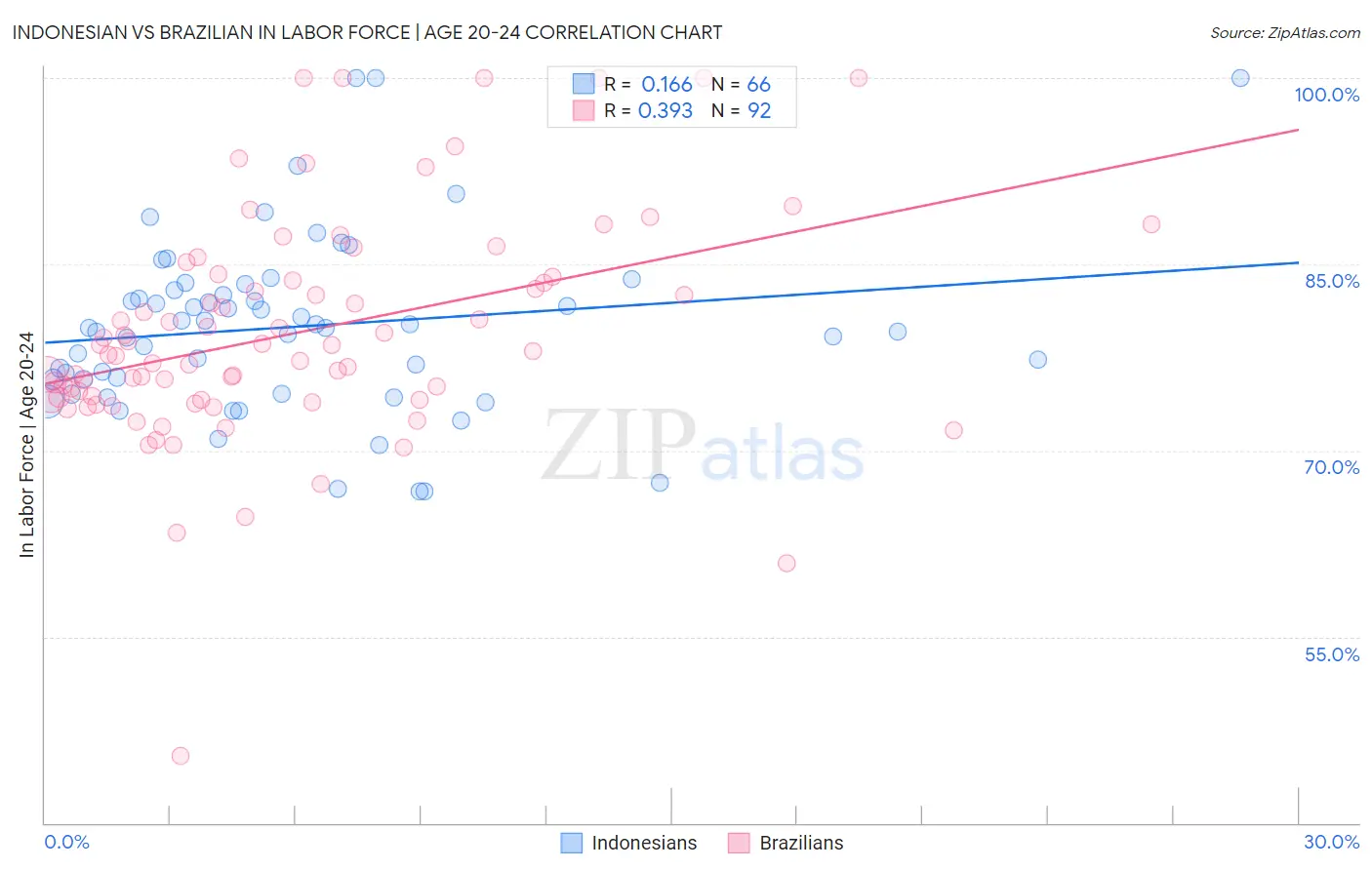 Indonesian vs Brazilian In Labor Force | Age 20-24