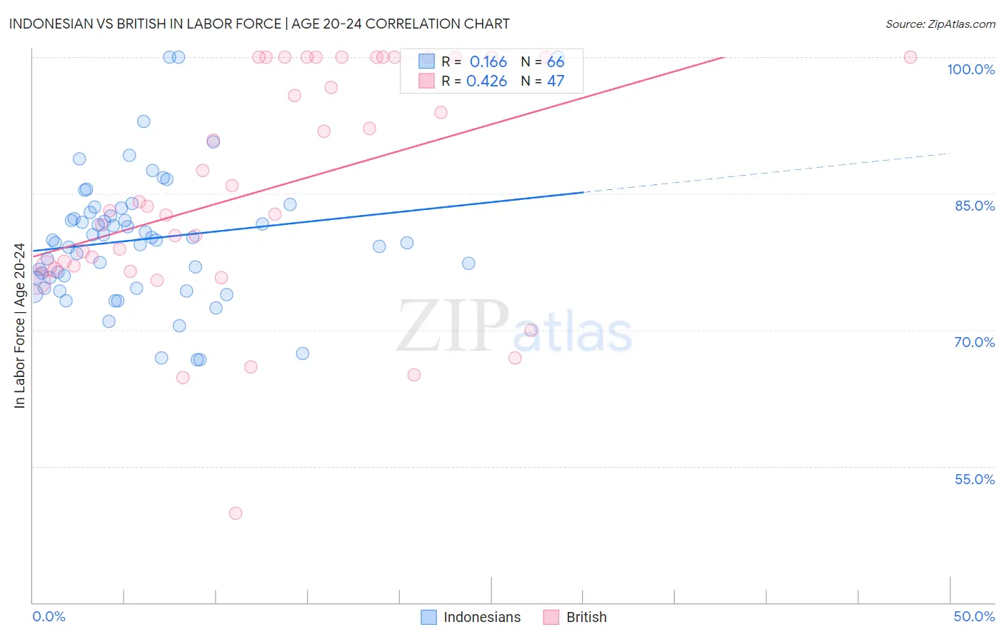 Indonesian vs British In Labor Force | Age 20-24