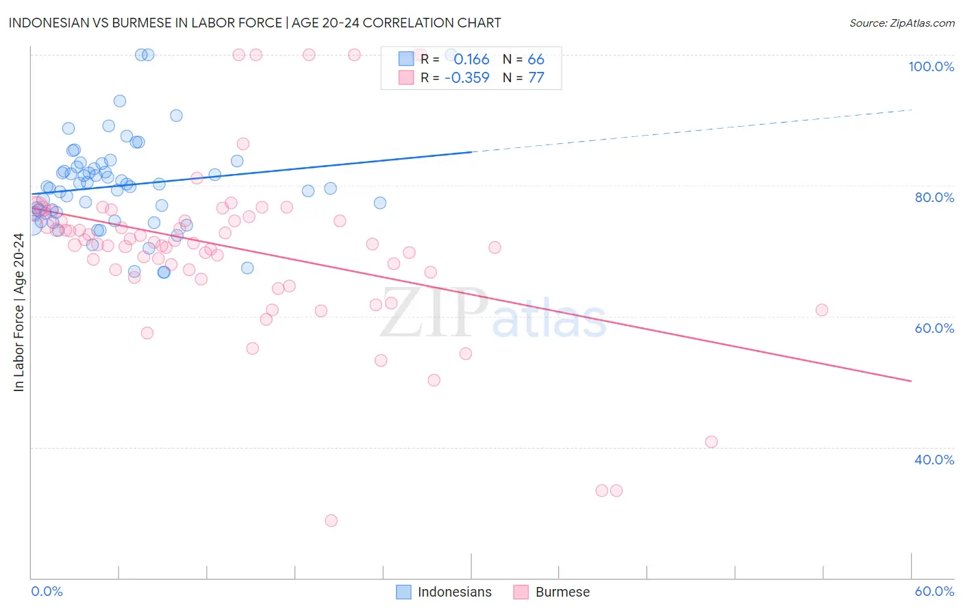 Indonesian vs Burmese In Labor Force | Age 20-24