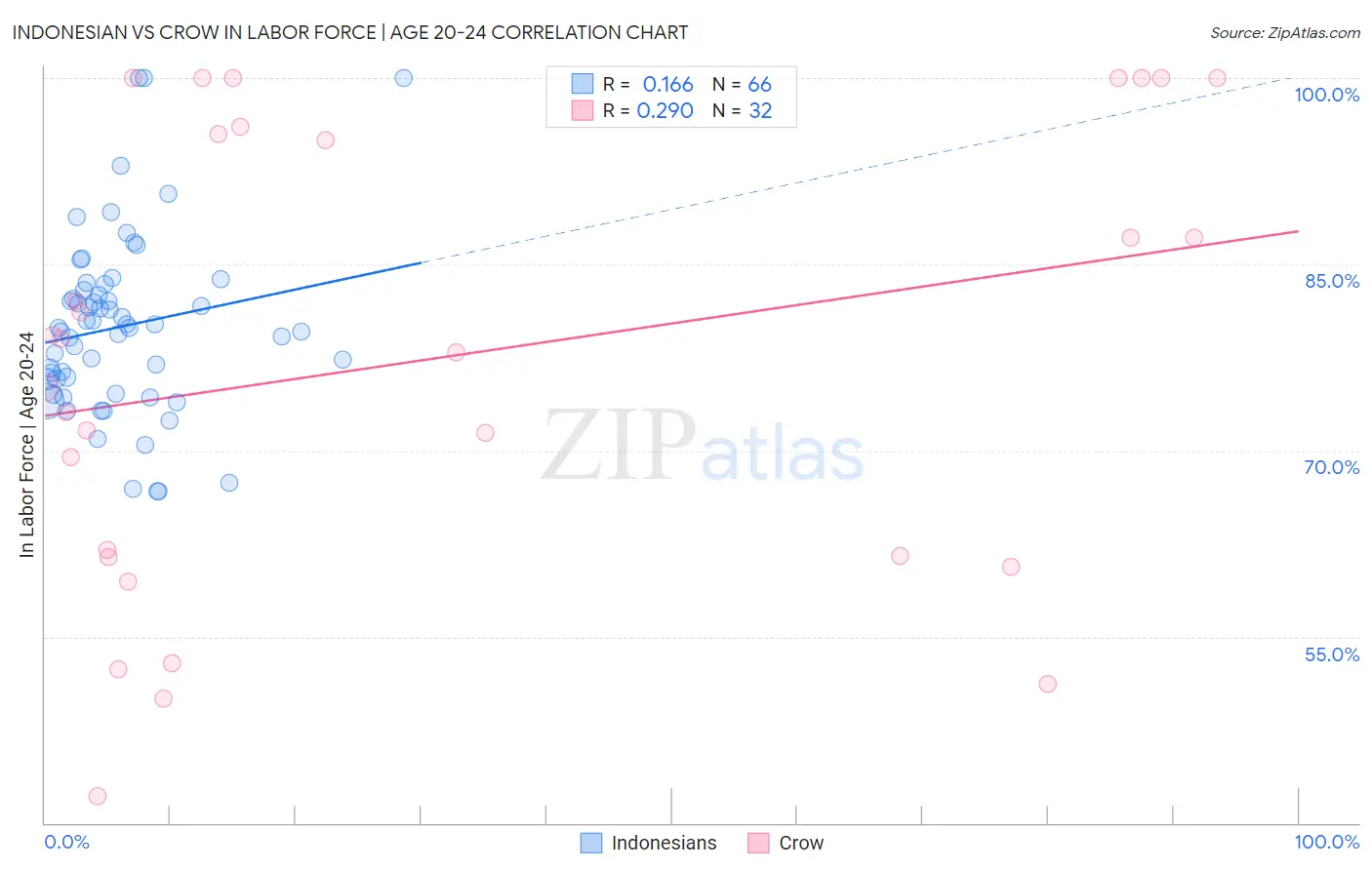 Indonesian vs Crow In Labor Force | Age 20-24