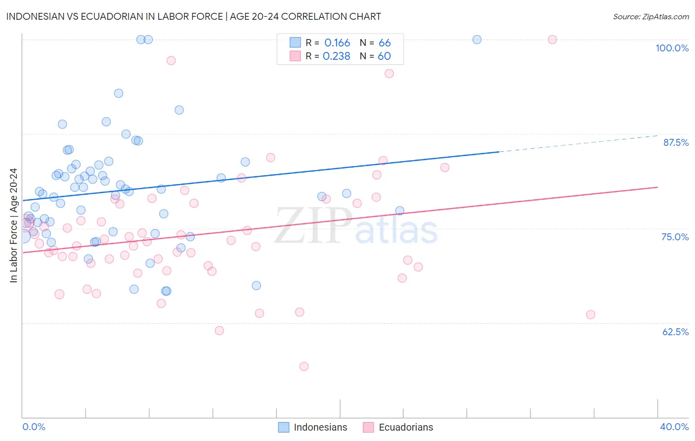 Indonesian vs Ecuadorian In Labor Force | Age 20-24