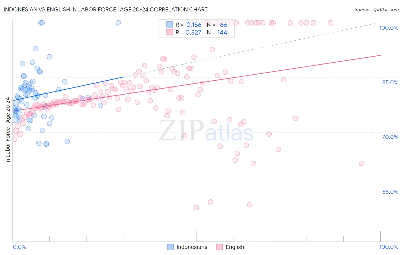 Indonesian vs English In Labor Force | Age 20-24