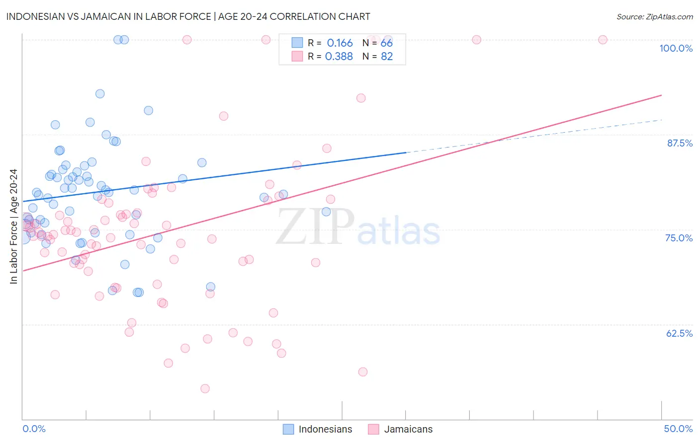 Indonesian vs Jamaican In Labor Force | Age 20-24