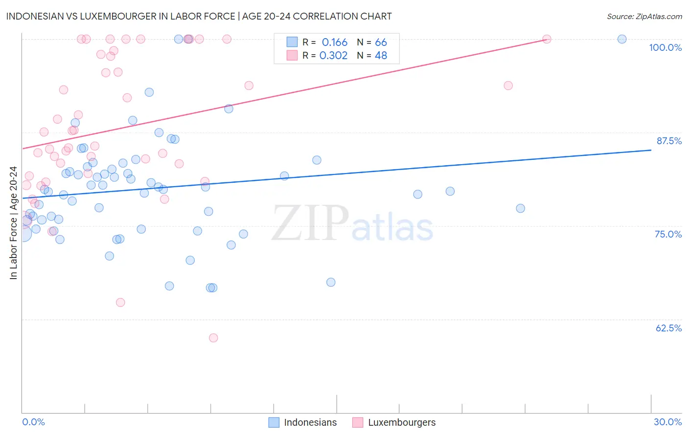 Indonesian vs Luxembourger In Labor Force | Age 20-24