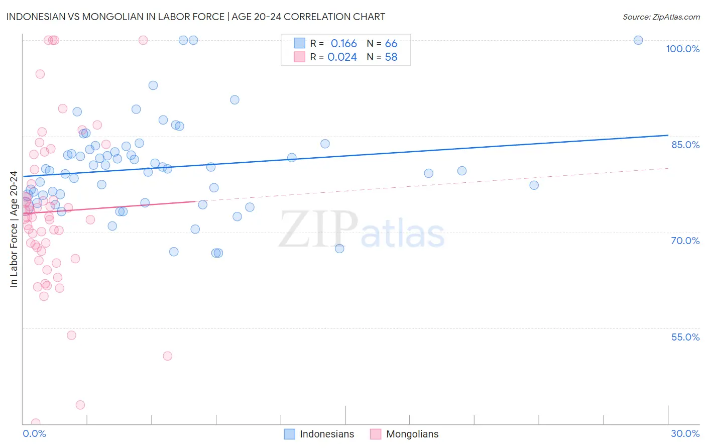 Indonesian vs Mongolian In Labor Force | Age 20-24