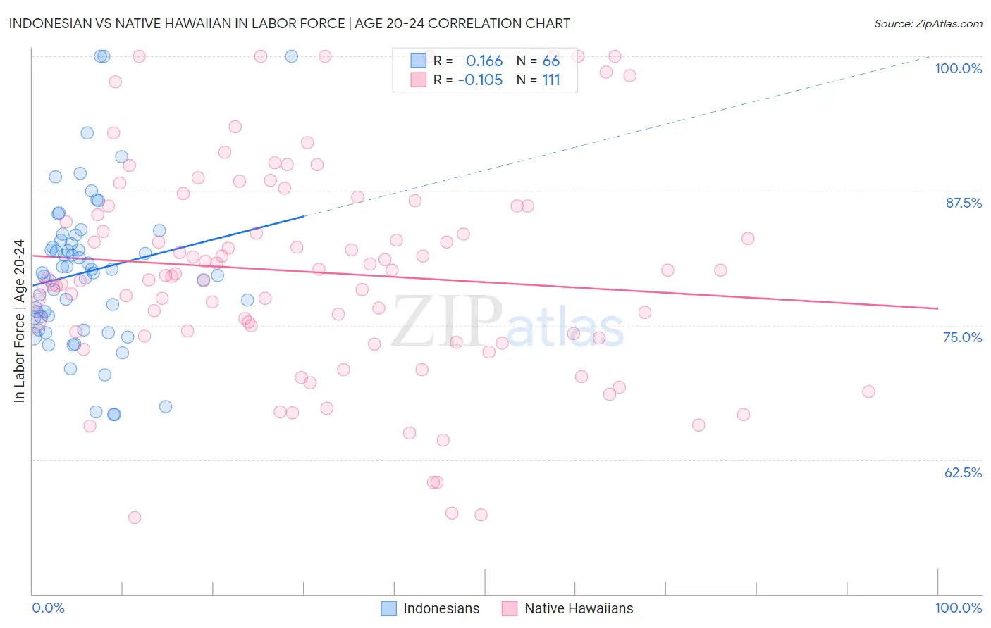 Indonesian vs Native Hawaiian In Labor Force | Age 20-24