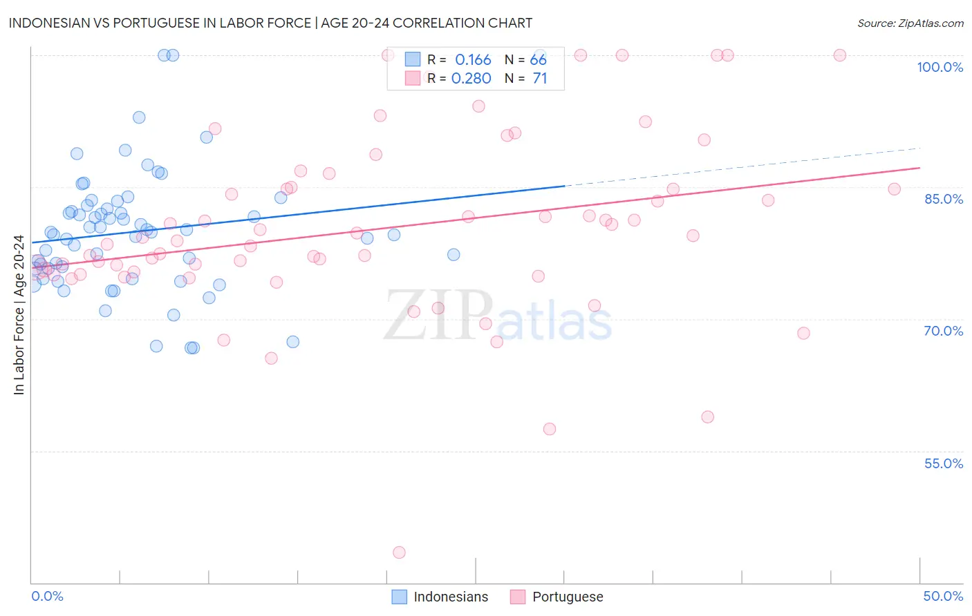 Indonesian vs Portuguese In Labor Force | Age 20-24